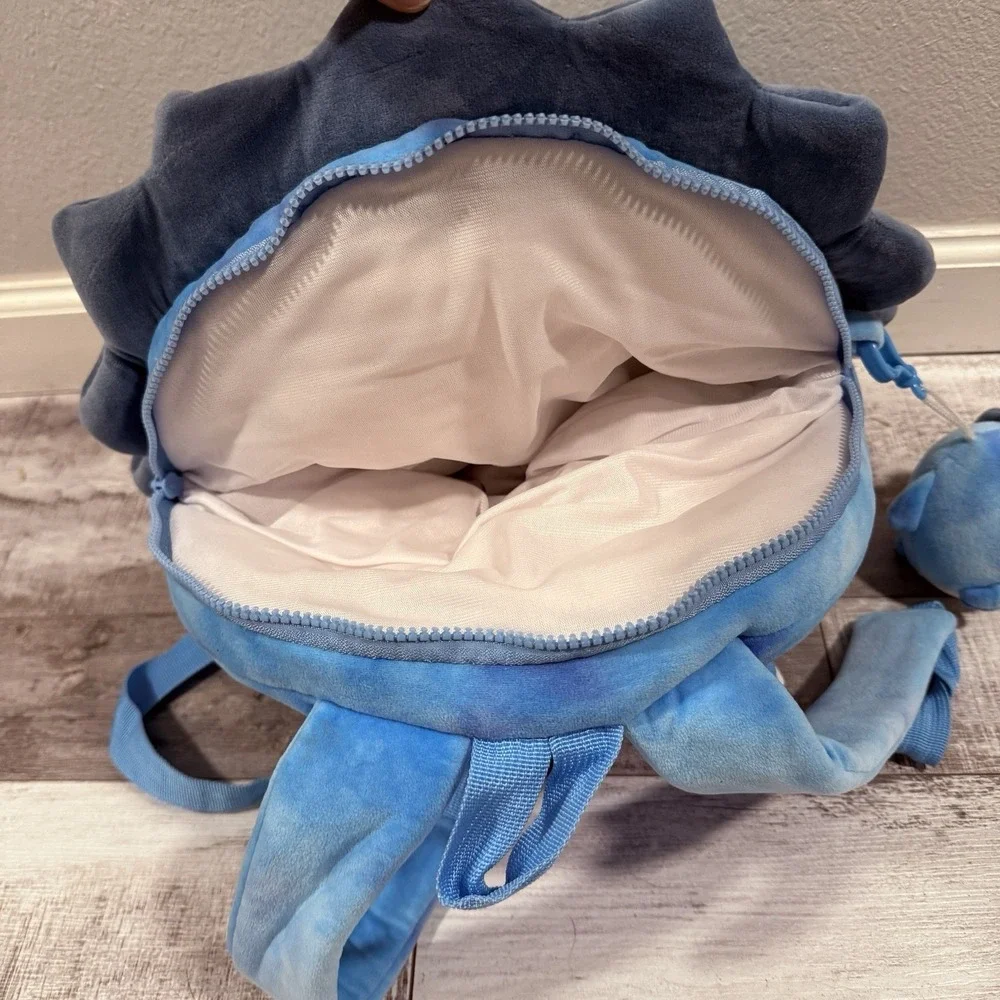 Linzy Plush Triceratops Backpack‎ Blue Tie Dye Dinosaur with Mini Clip Accessory